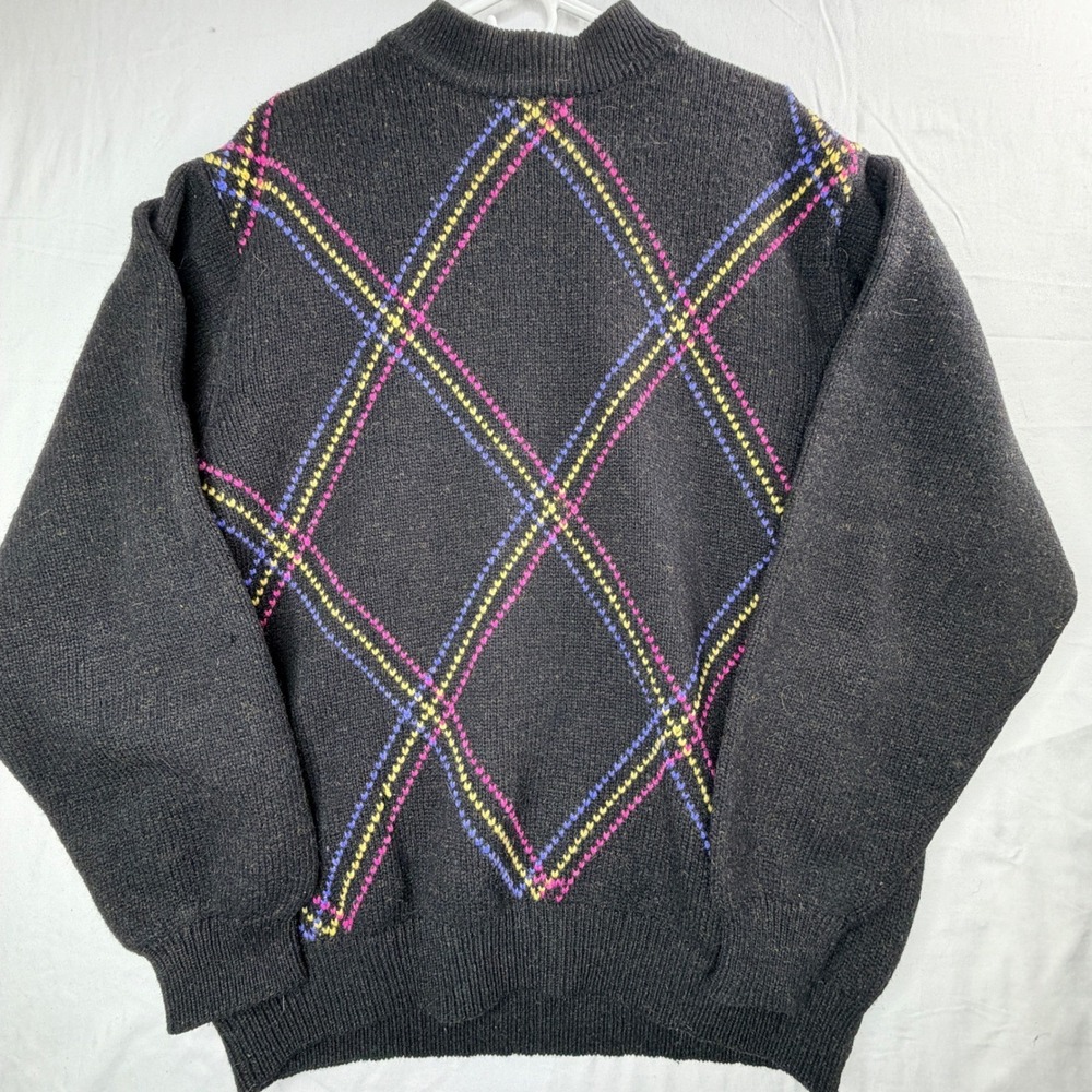 Vintage Argyle Grandpa Sweater Shetland Wool Made in Italy Mens